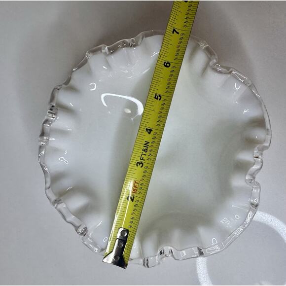 Fenton Silver Crest Candy Dish | 7” Ruffled Milk Glass Bowl Vintage USA - Picture 5 of 5